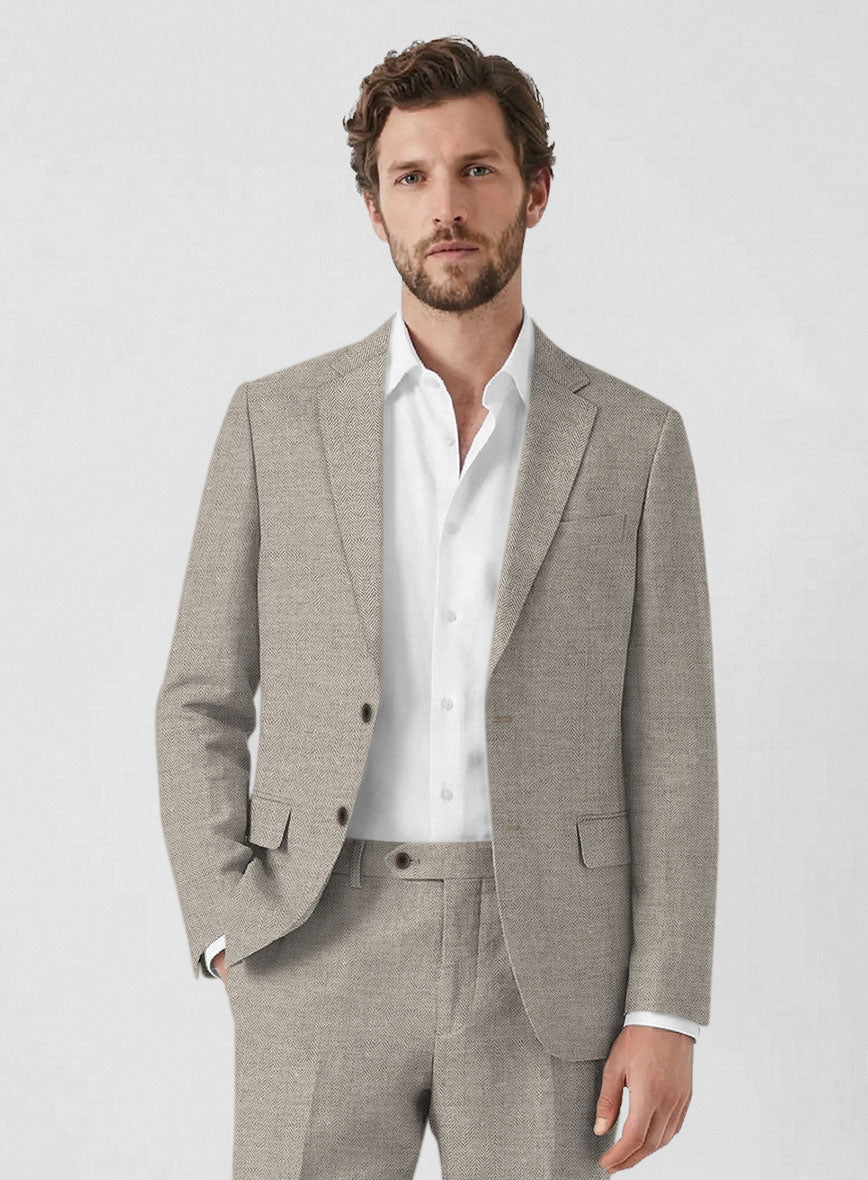 Solbiati Light Brown Herringbone Linen Suit - StudioSuits