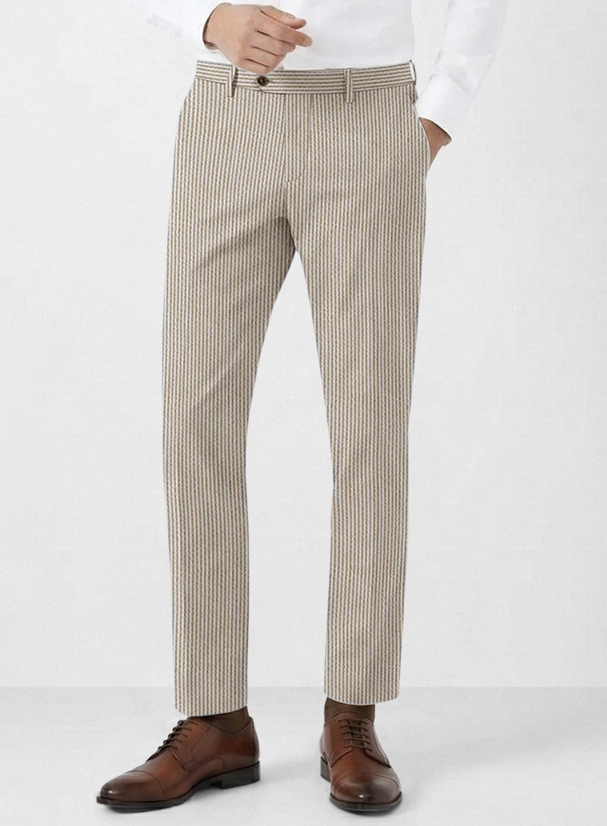 Solbiati Light Brown Seersucker Pants - StudioSuits