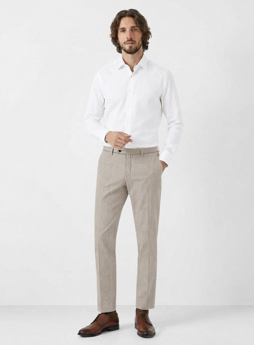 Solbiati Light Brown Seersucker Pants - StudioSuits