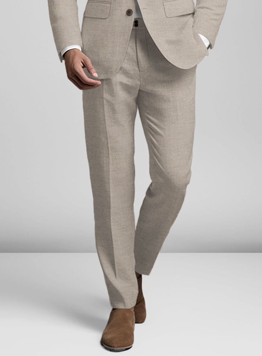 Solbiati Light Brown Herringbone Linen Pants - StudioSuits