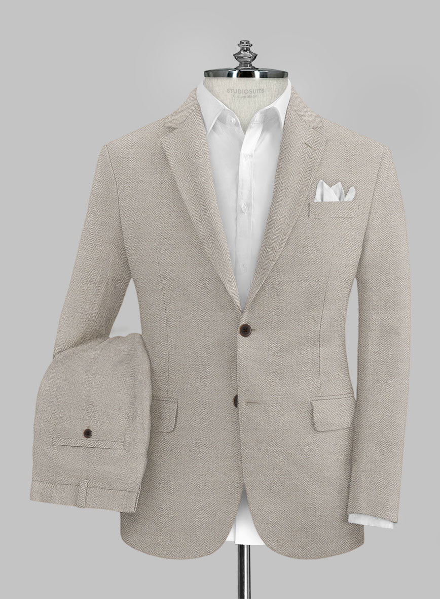 Solbiati Light Brown Herringbone Linen Suit - StudioSuits