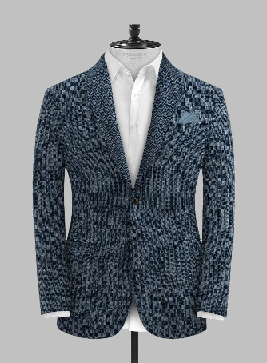 Solbiati Mid Blue Herringbone Linen Jacket - StudioSuits