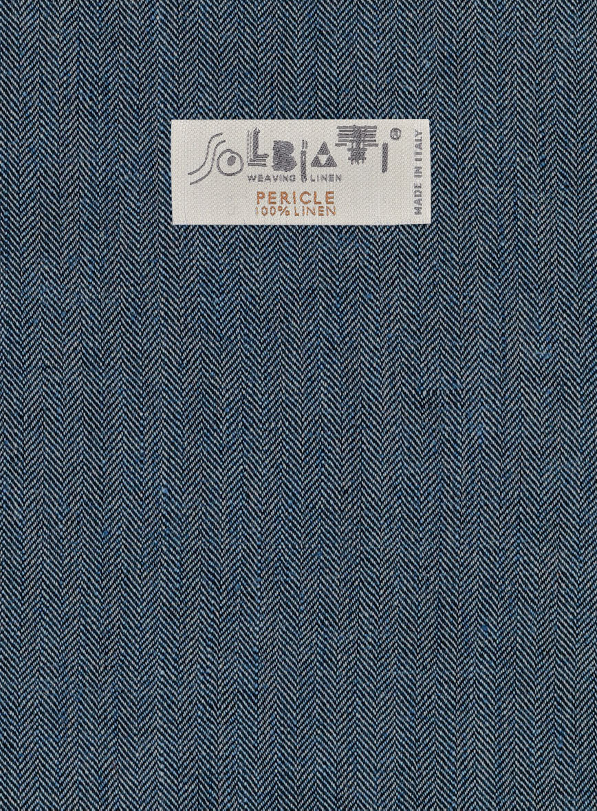 Solbiati Mid Blue Herringbone Linen Jacket - StudioSuits