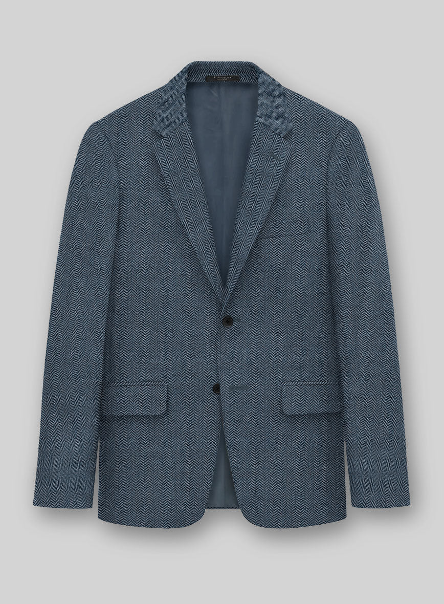 Solbiati Mid Blue Herringbone Linen Jacket - StudioSuits