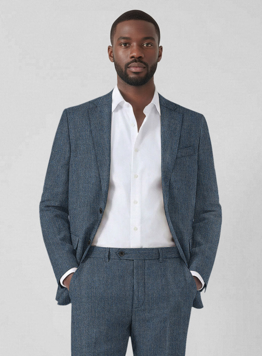 Solbiati Mid Blue Herringbone Linen Jacket - StudioSuits