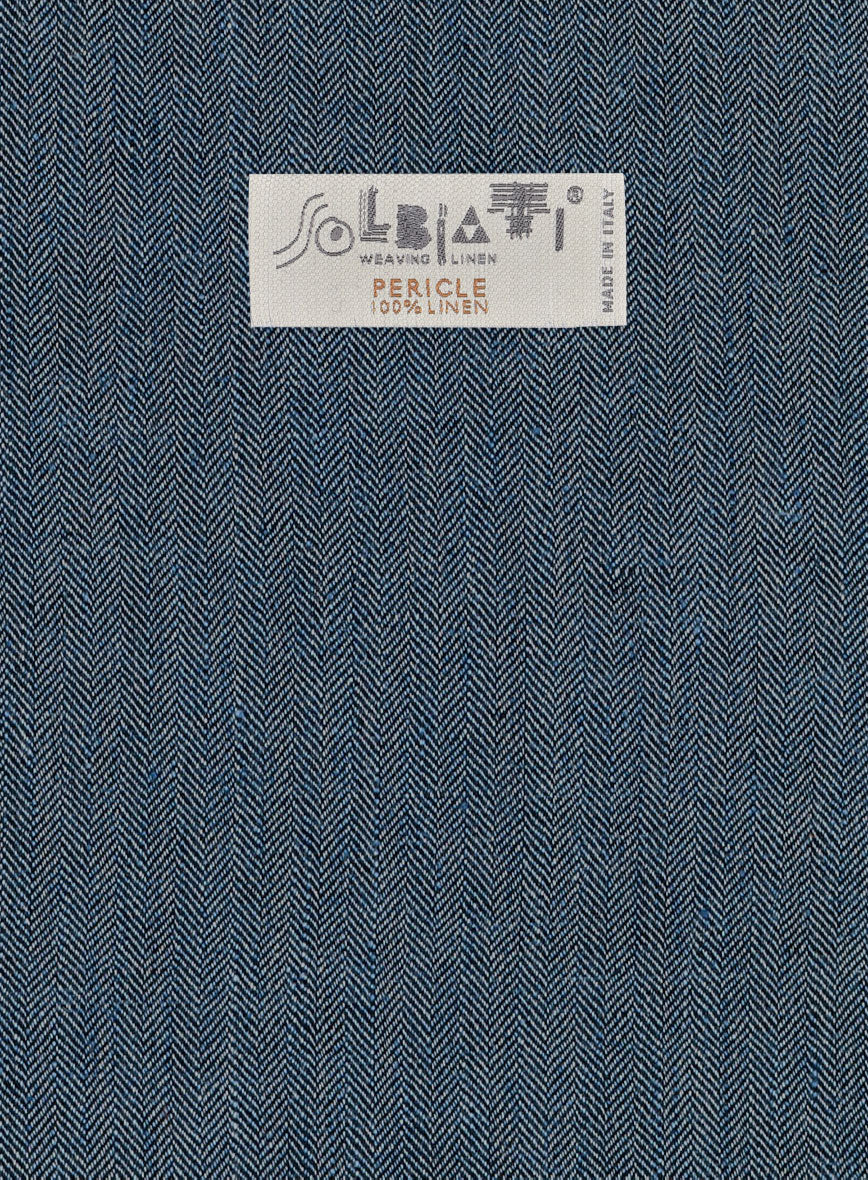 Solbiati Mid Blue Herringbone Linen Pants - StudioSuits