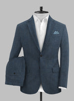 Solbiati Mid Blue Herringbone Linen Suit - StudioSuits