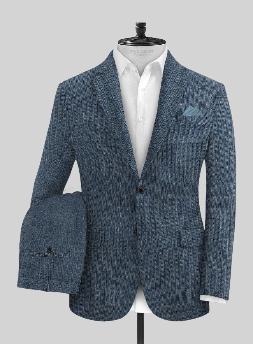 Solbiati Mid Blue Herringbone Linen Suit - StudioSuits