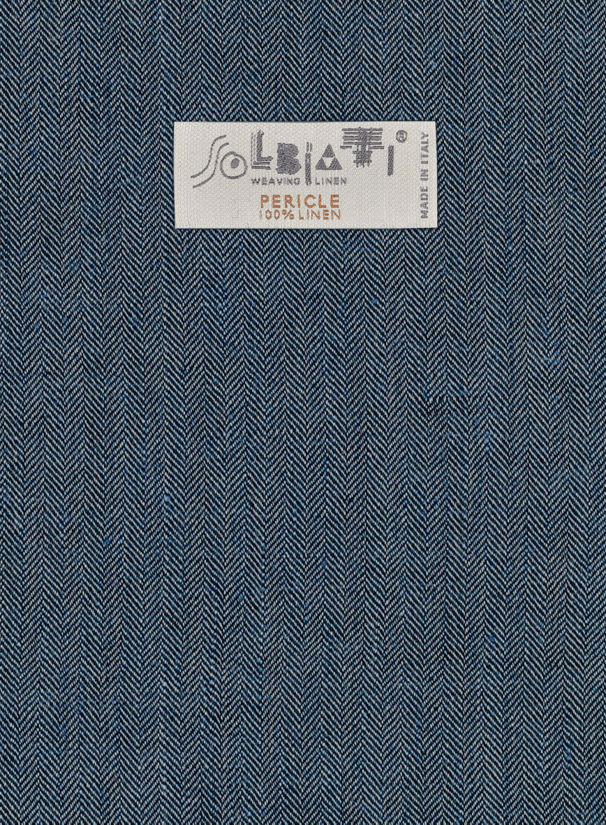 Solbiati Mid Blue Herringbone Linen Suit - StudioSuits