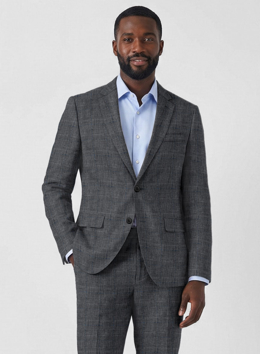 Solbiati Slate Blue Glen Linen Jacket - StudioSuits