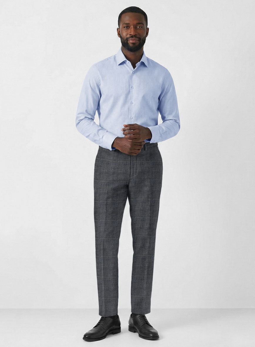 Solbiati Slate Blue Glen Linen Pants - StudioSuits