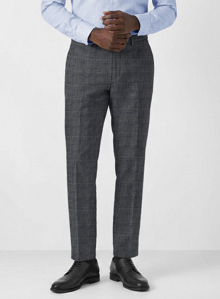 Solbiati Slate Blue Glen Linen Pants - StudioSuits