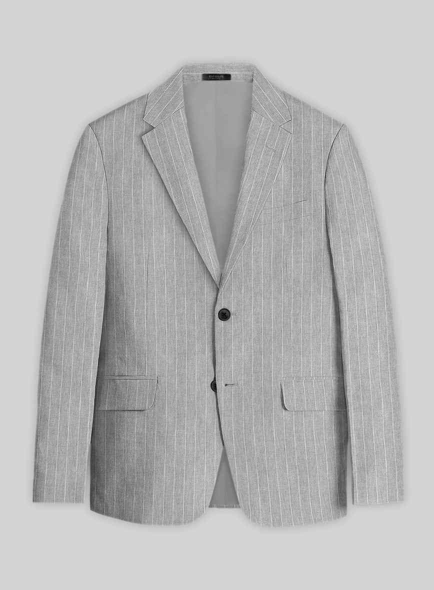 Solbiati Stone Gray Stripe Linen Jacket - StudioSuits
