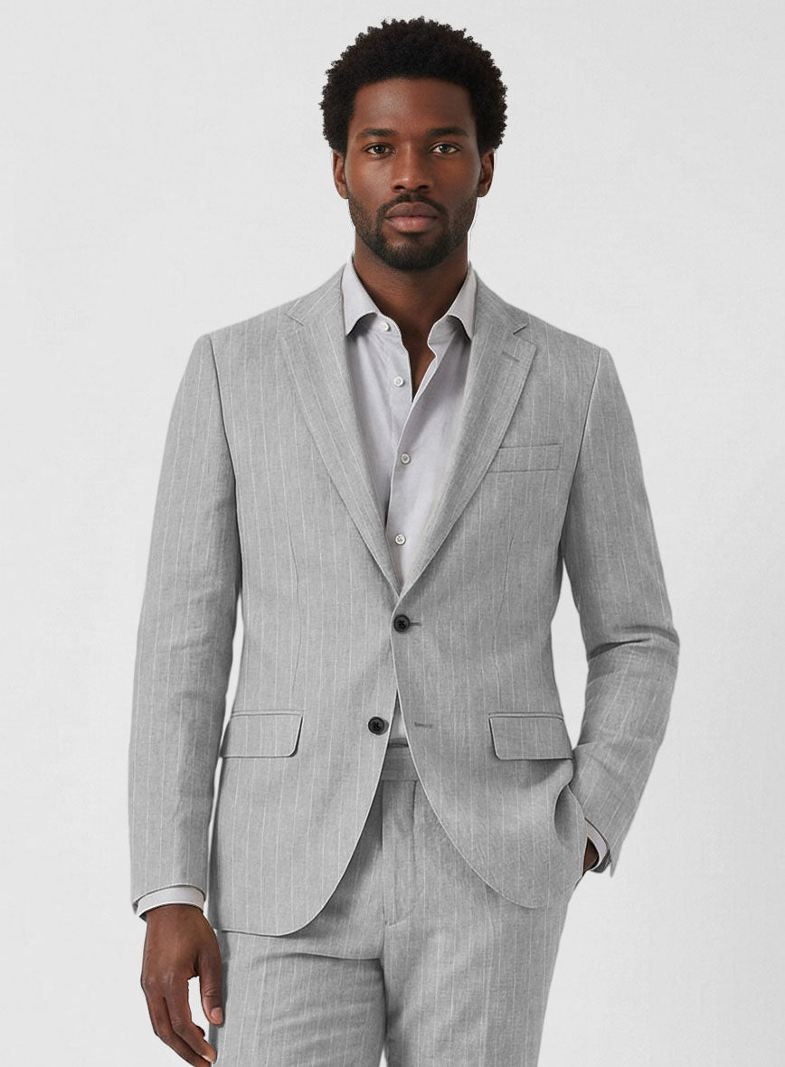 Solbiati Stone Gray Stripe Linen Jacket - StudioSuits