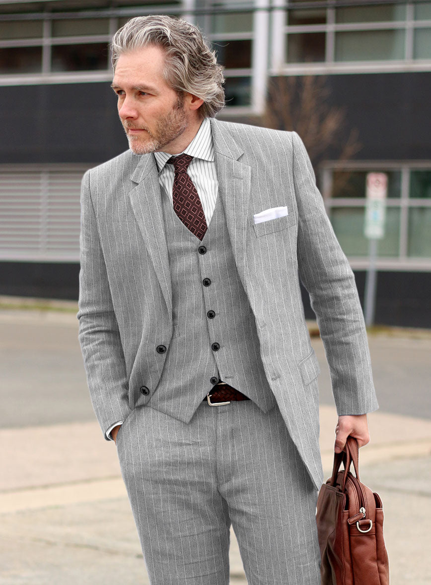 Solbiati Stone Gray Stripe Linen Jacket - StudioSuits