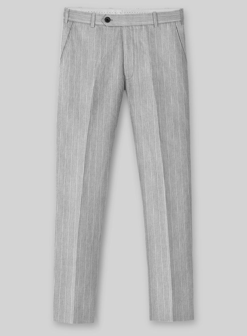 Solbiati Stone Gray Stripe Linen Pants - StudioSuits