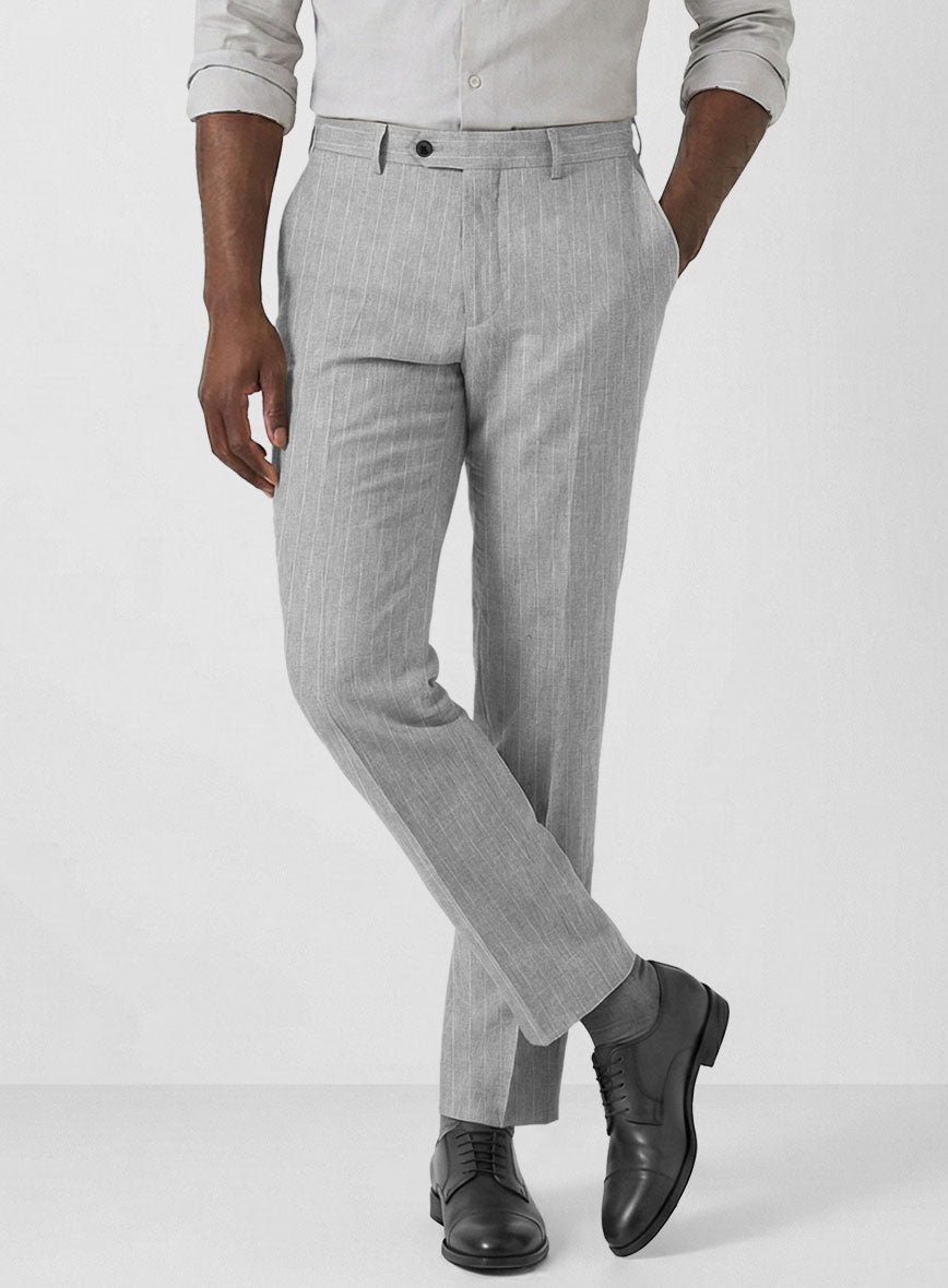 Solbiati Stone Gray Stripe Linen Pants - StudioSuits