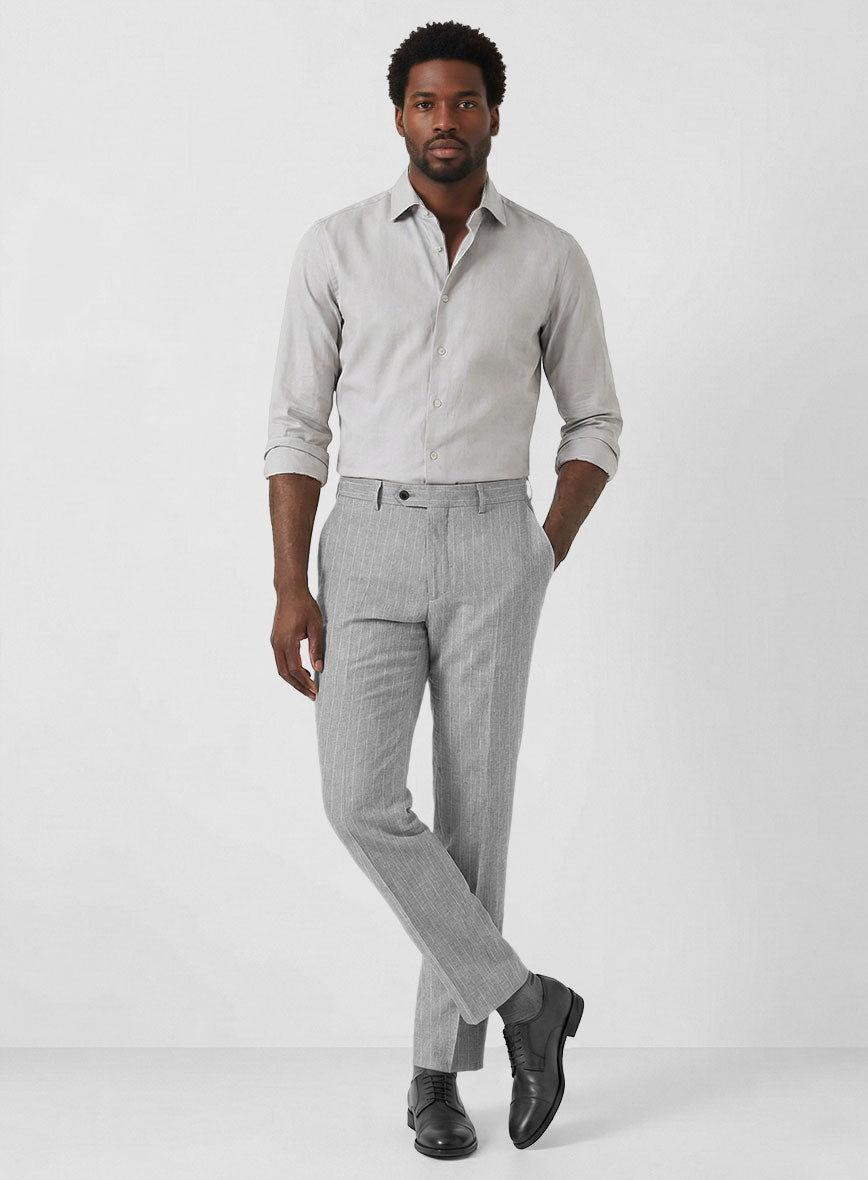 Solbiati Stone Gray Stripe Linen Pants - StudioSuits