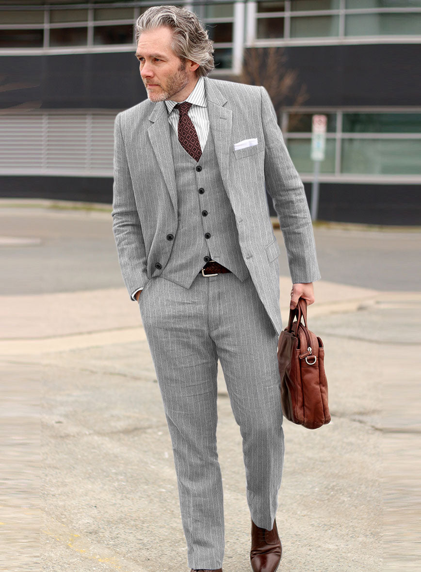 Solbiati Stone Gray Stripe Linen Suit - StudioSuits