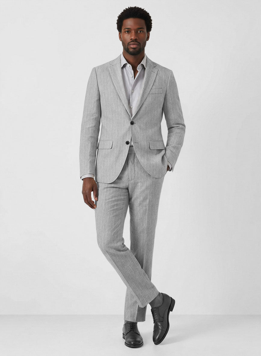 Solbiati Stone Gray Stripe Linen Suit - StudioSuits
