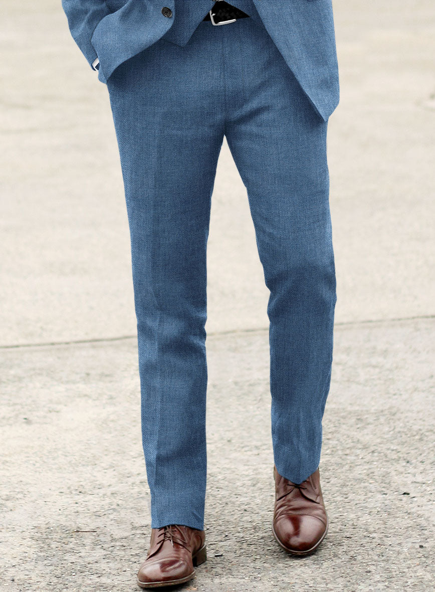 Solbiati Twill Stone Blue Linen Pants - StudioSuits