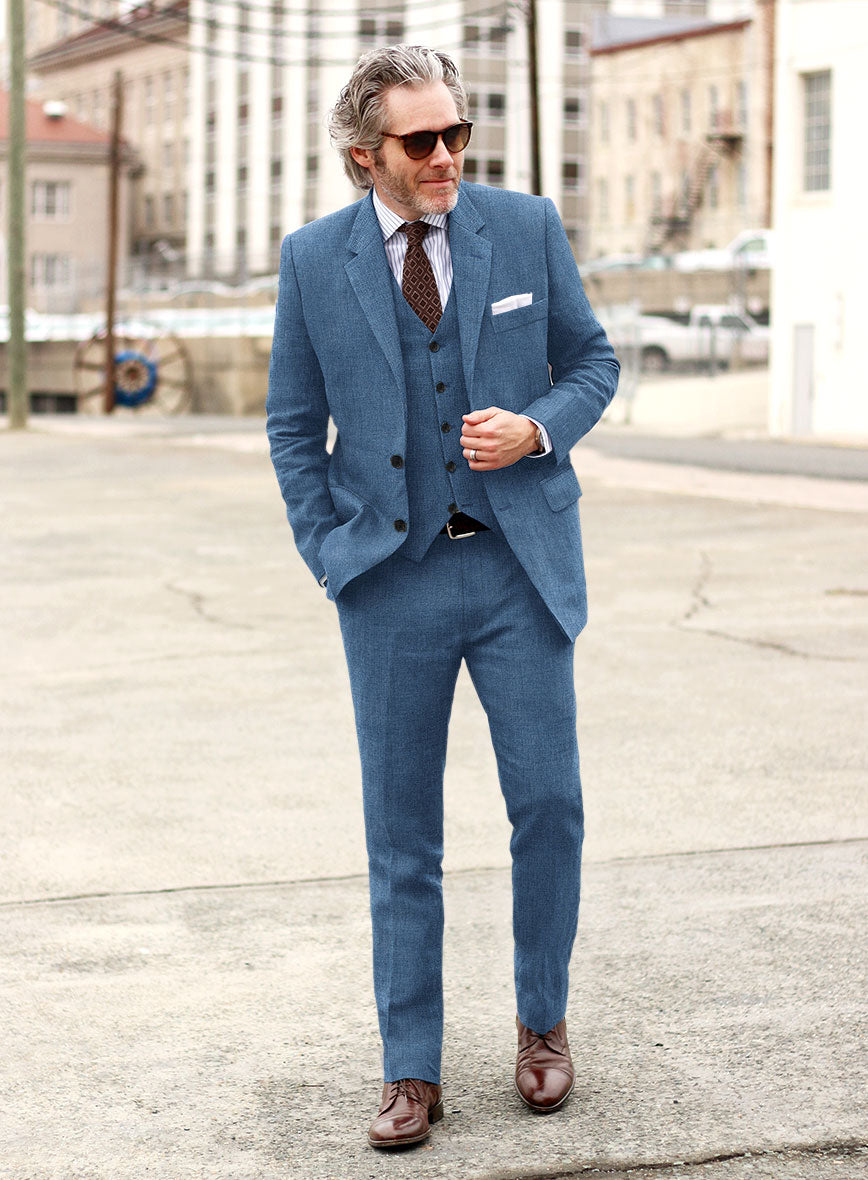 Solbiati Twill Stone Blue Linen Suit - StudioSuits