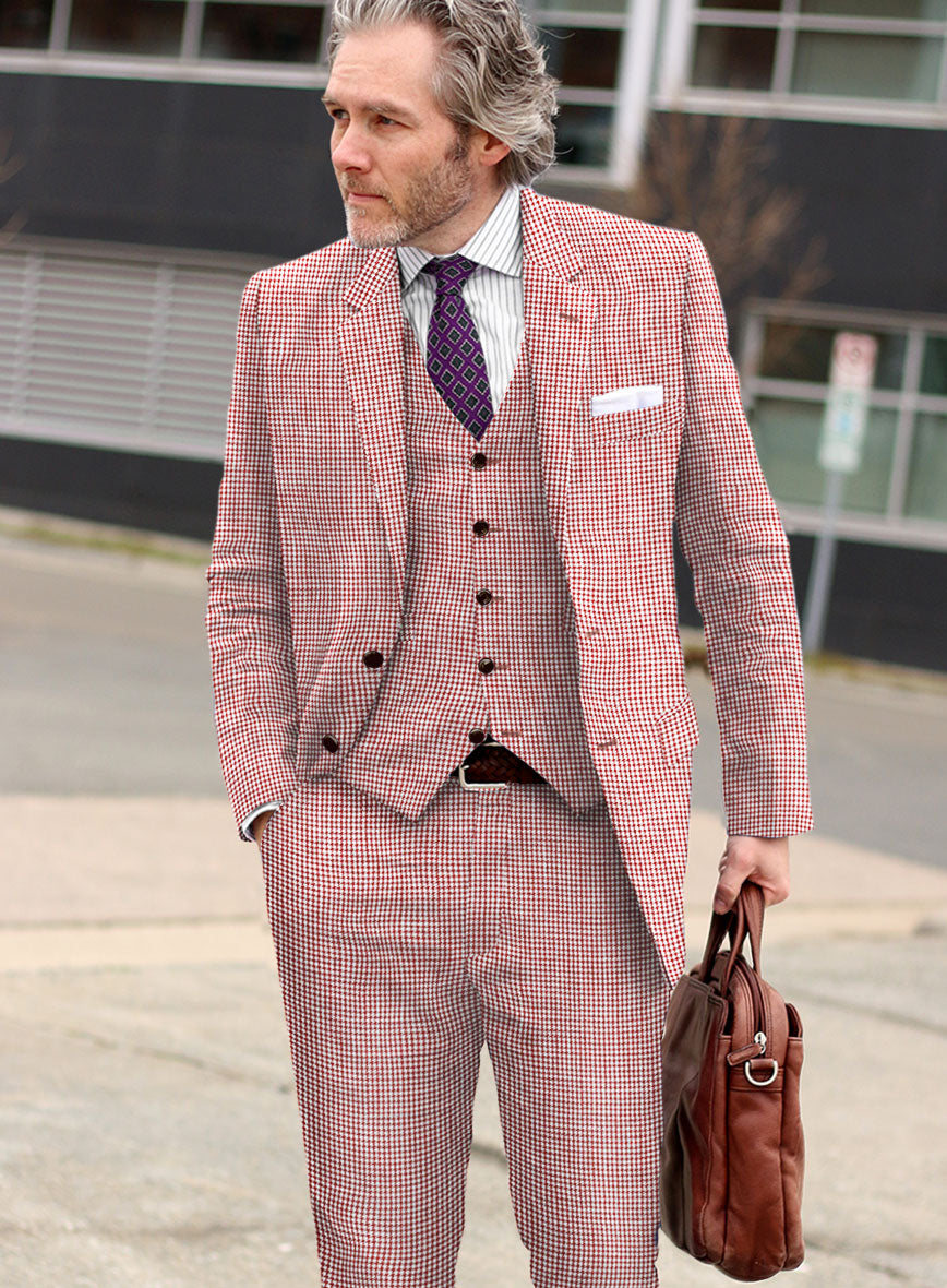 Solbiati Wine Houndstooth Linen Suit - StudioSuits