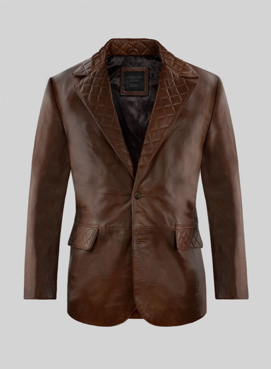 Spanish Brown Harper Leather Blazer - StudioSuits