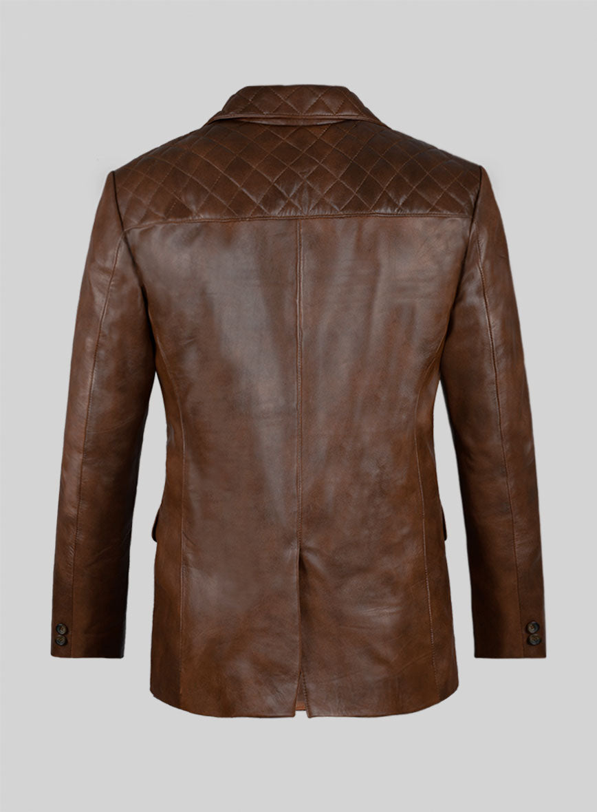 Spanish Brown Harper Leather Blazer - StudioSuits