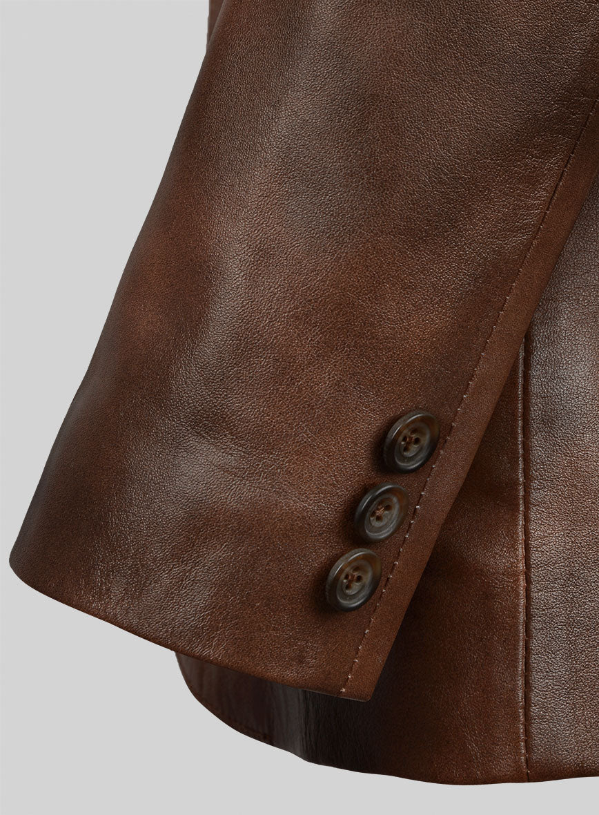 Spanish Brown Harper Leather Blazer - StudioSuits