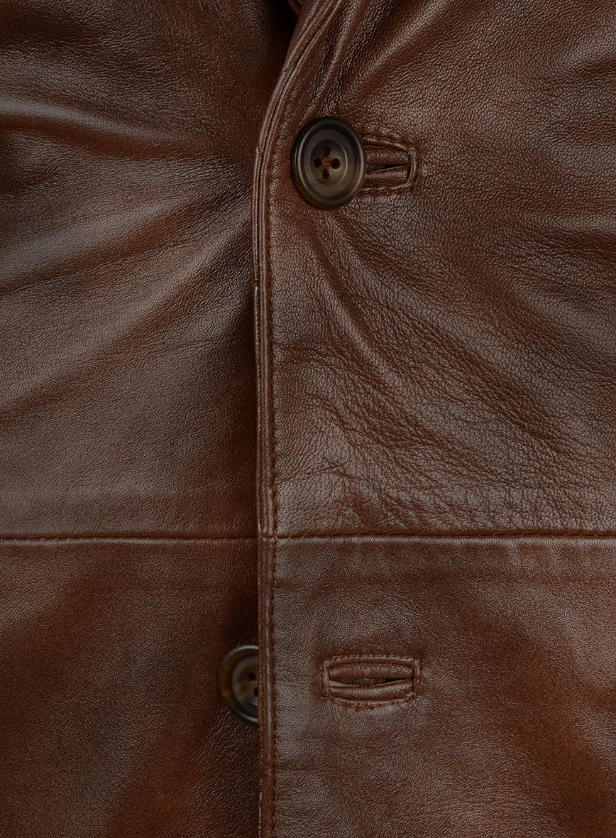 Spanish Brown Harper Leather Blazer - StudioSuits
