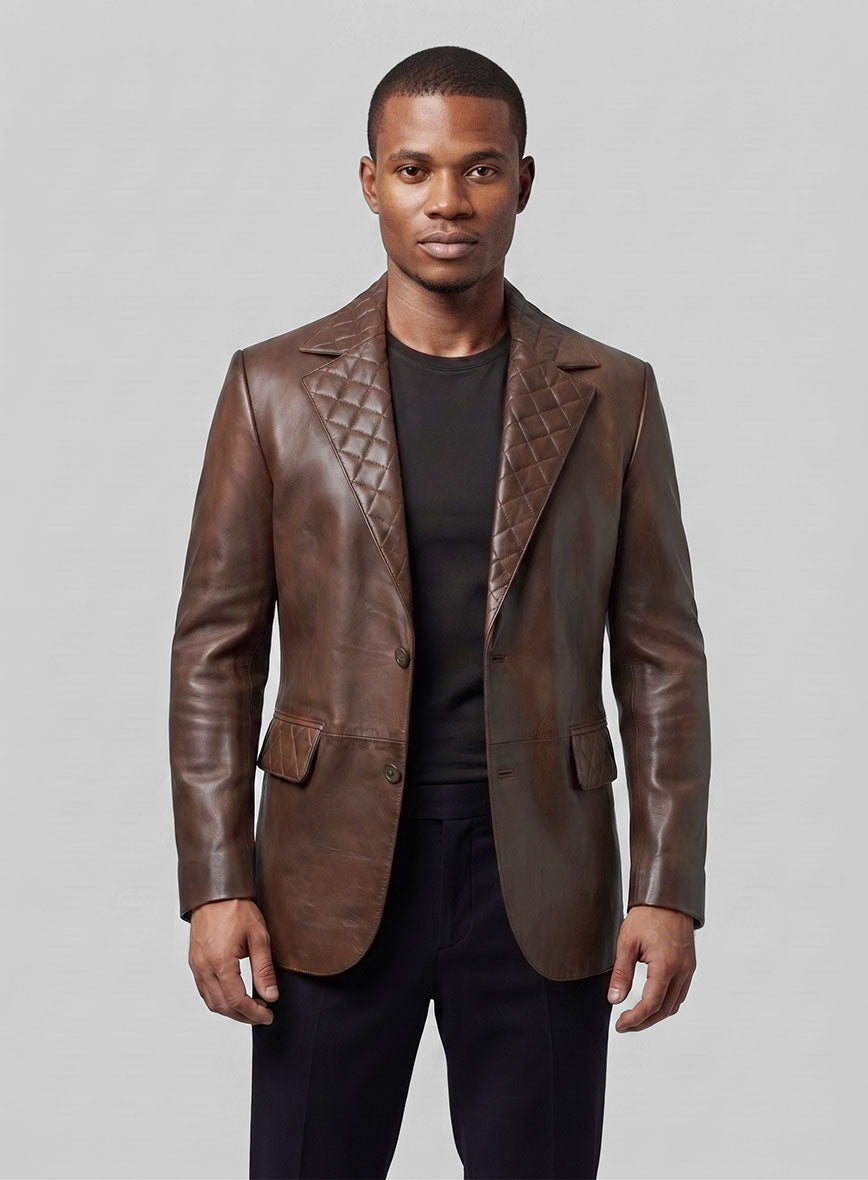 Spanish Brown Harper Leather Blazer - StudioSuits