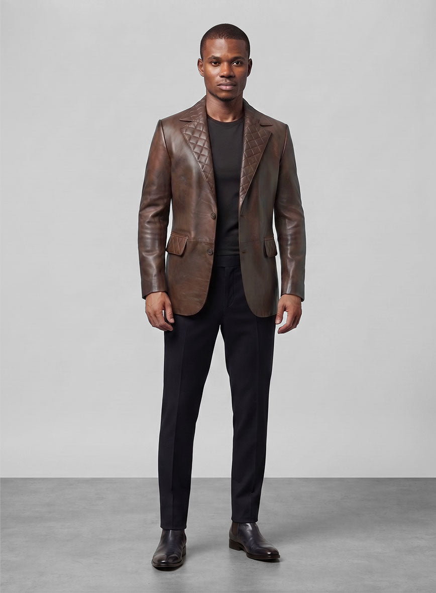 Spanish Brown Harper Leather Blazer - StudioSuits