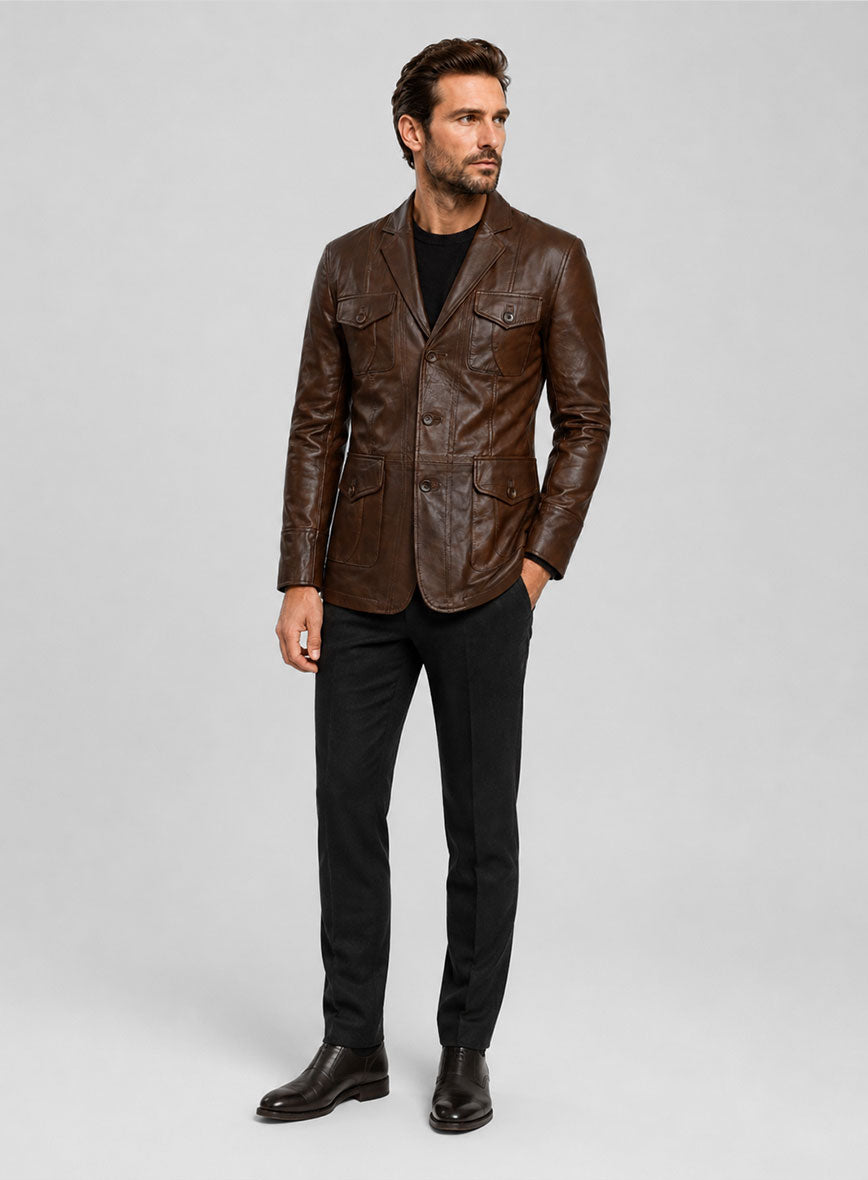 Spanish Brown Leather Blazer - #716 - StudioSuits