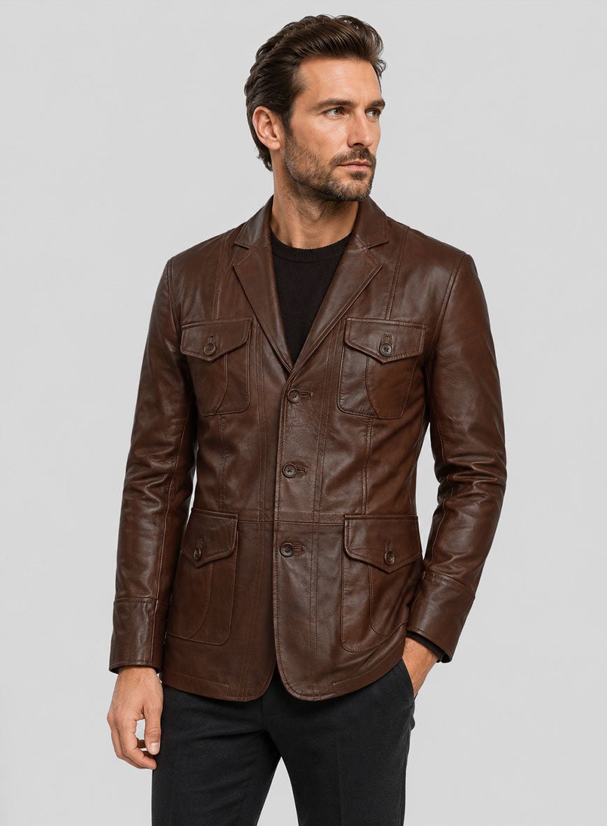 Spanish Brown Leather Blazer - #716 - StudioSuits