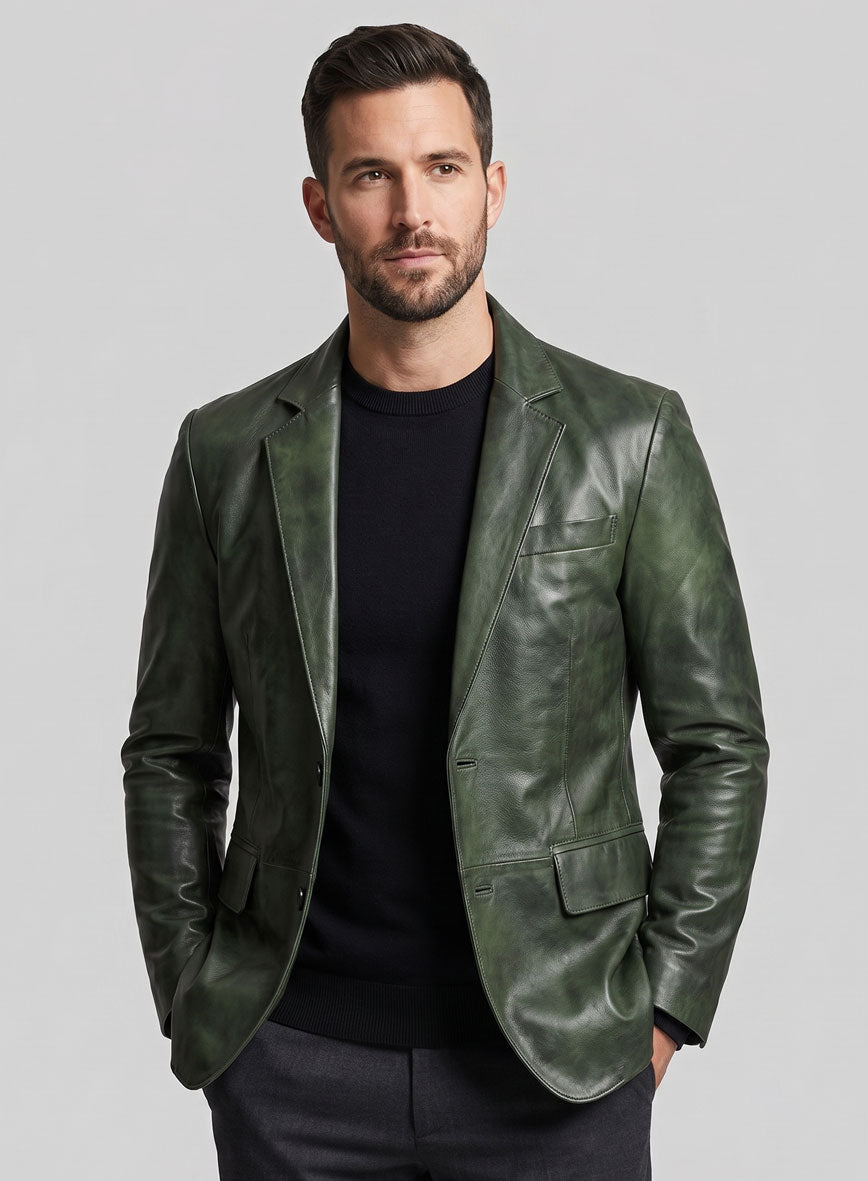 Spanish Green Leather Blazer - StudioSuits