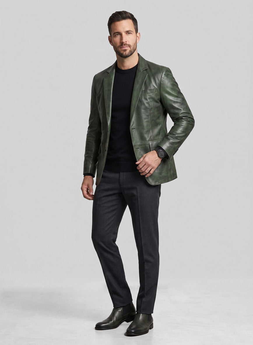 Spanish Green Leather Blazer - StudioSuits