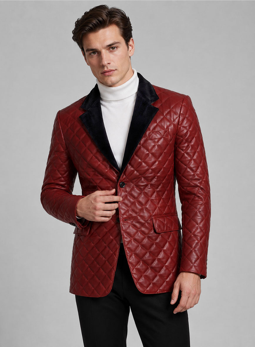 Spanish Red Bocelli Quilted Tuxedo Leather Blazer - StudioSuits