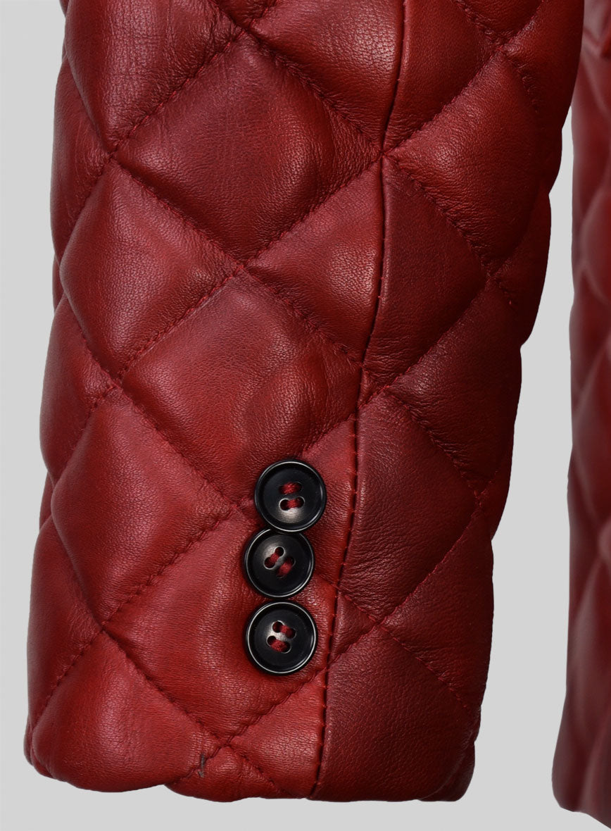 Spanish Red Bocelli Quilted Tuxedo Leather Blazer - StudioSuits