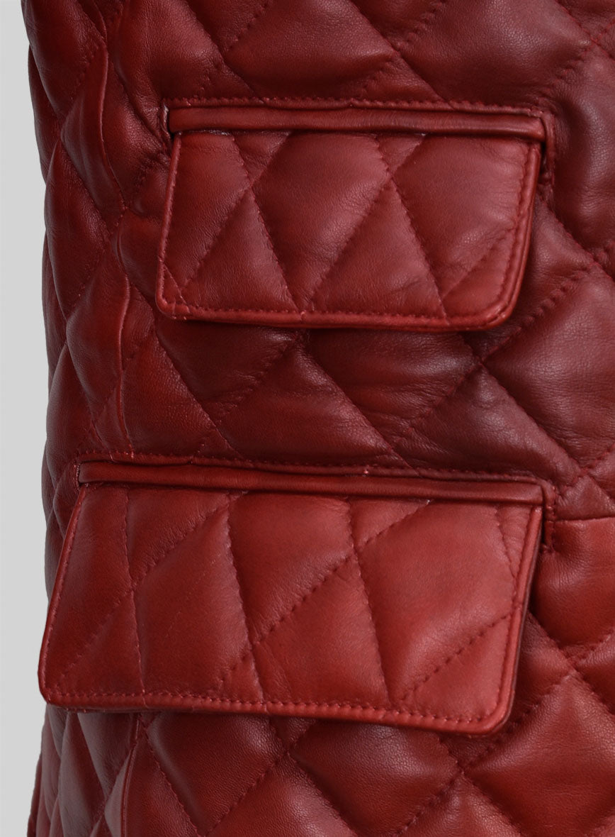 Spanish Red Bocelli Quilted Tuxedo Leather Blazer - StudioSuits