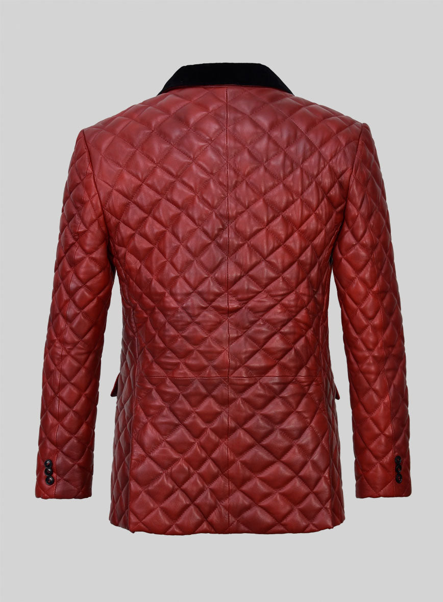 Spanish Red Bocelli Quilted Tuxedo Leather Blazer - StudioSuits