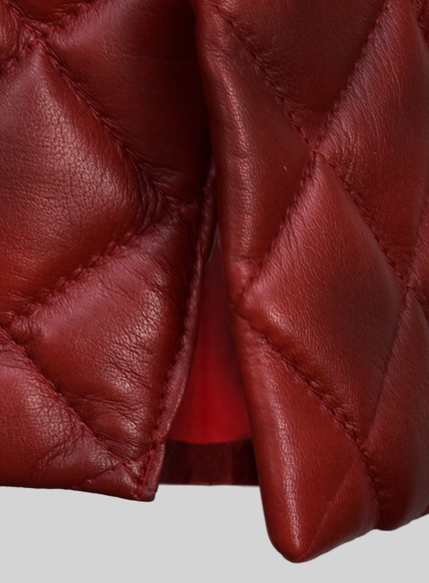 Spanish Red Bocelli Quilted Tuxedo Leather Blazer - StudioSuits