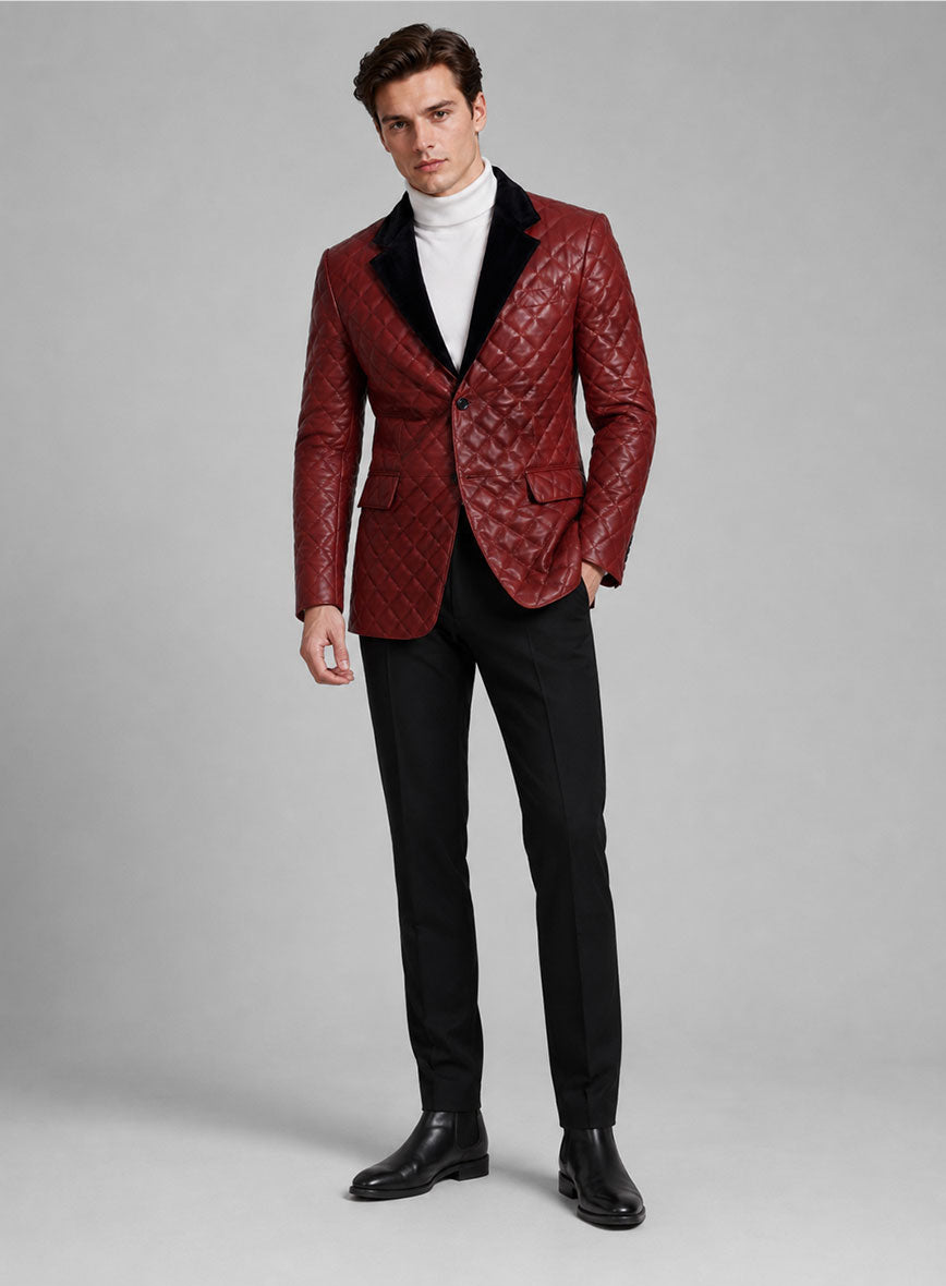 Spanish Red Bocelli Quilted Tuxedo Leather Blazer - StudioSuits