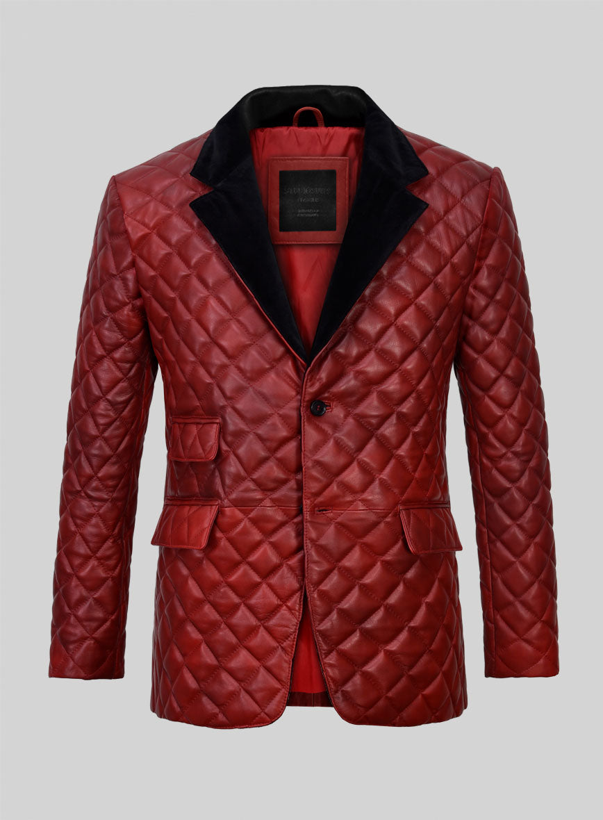 Spanish Red Bocelli Quilted Tuxedo Leather Blazer - StudioSuits
