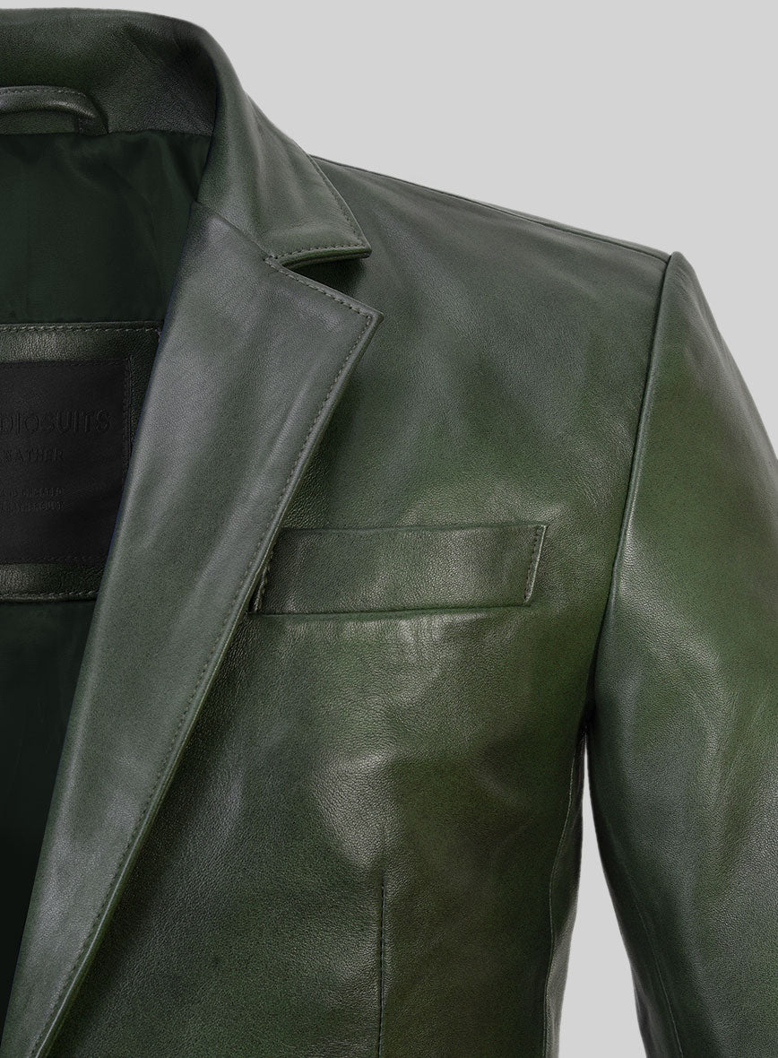 Spanish Green Leather Blazer - StudioSuits