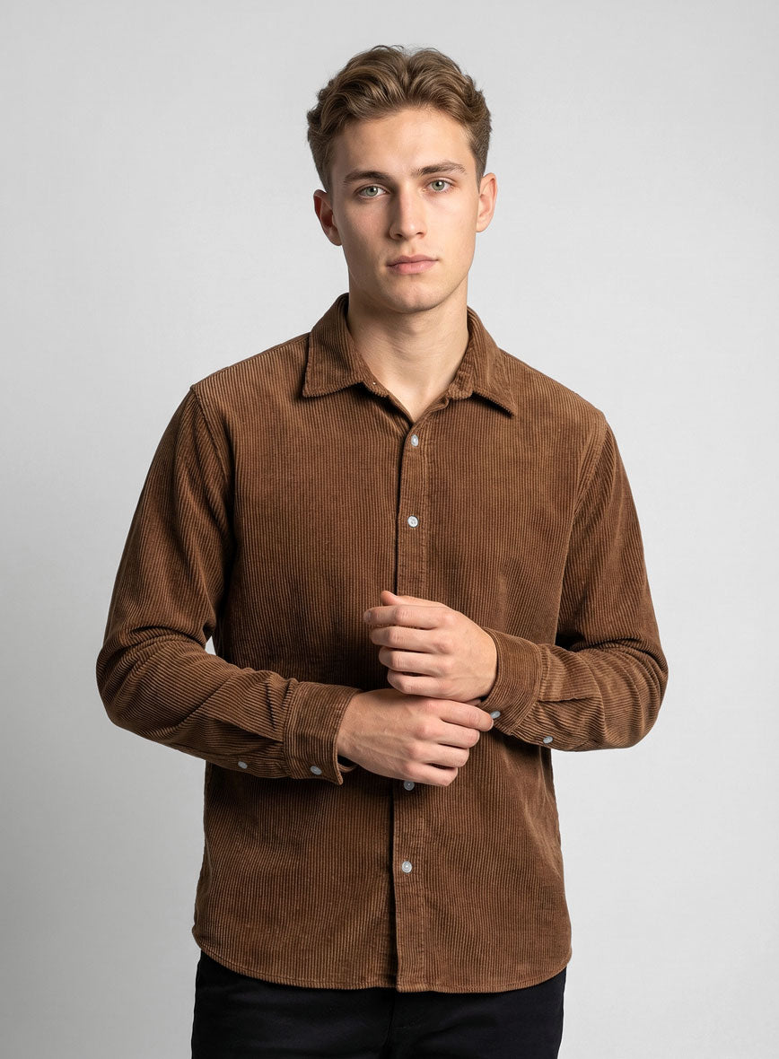 Spring Brown Corduroy Shirt - StudioSuits