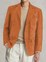 Spring Orange Suede Leather Blazer - StudioSuits