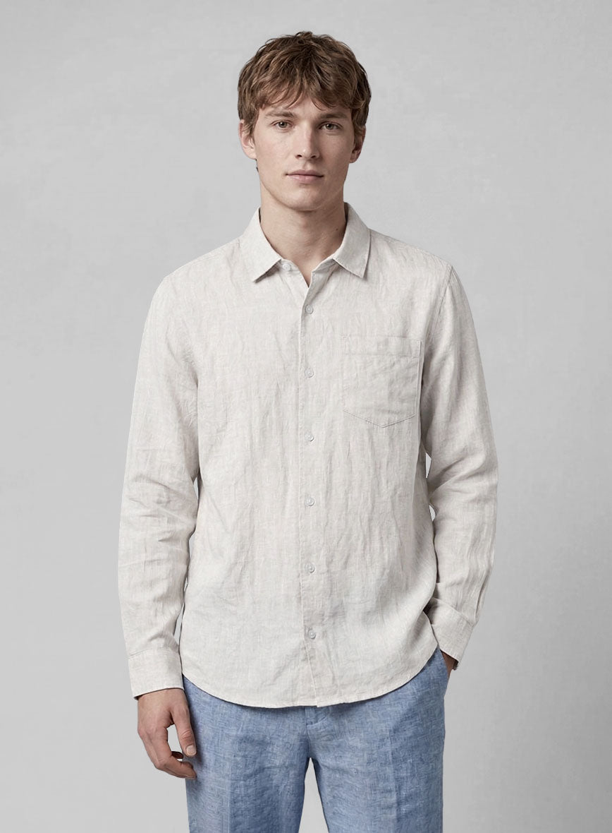 Stone Mist Pure Linen Shirt - StudioSuits