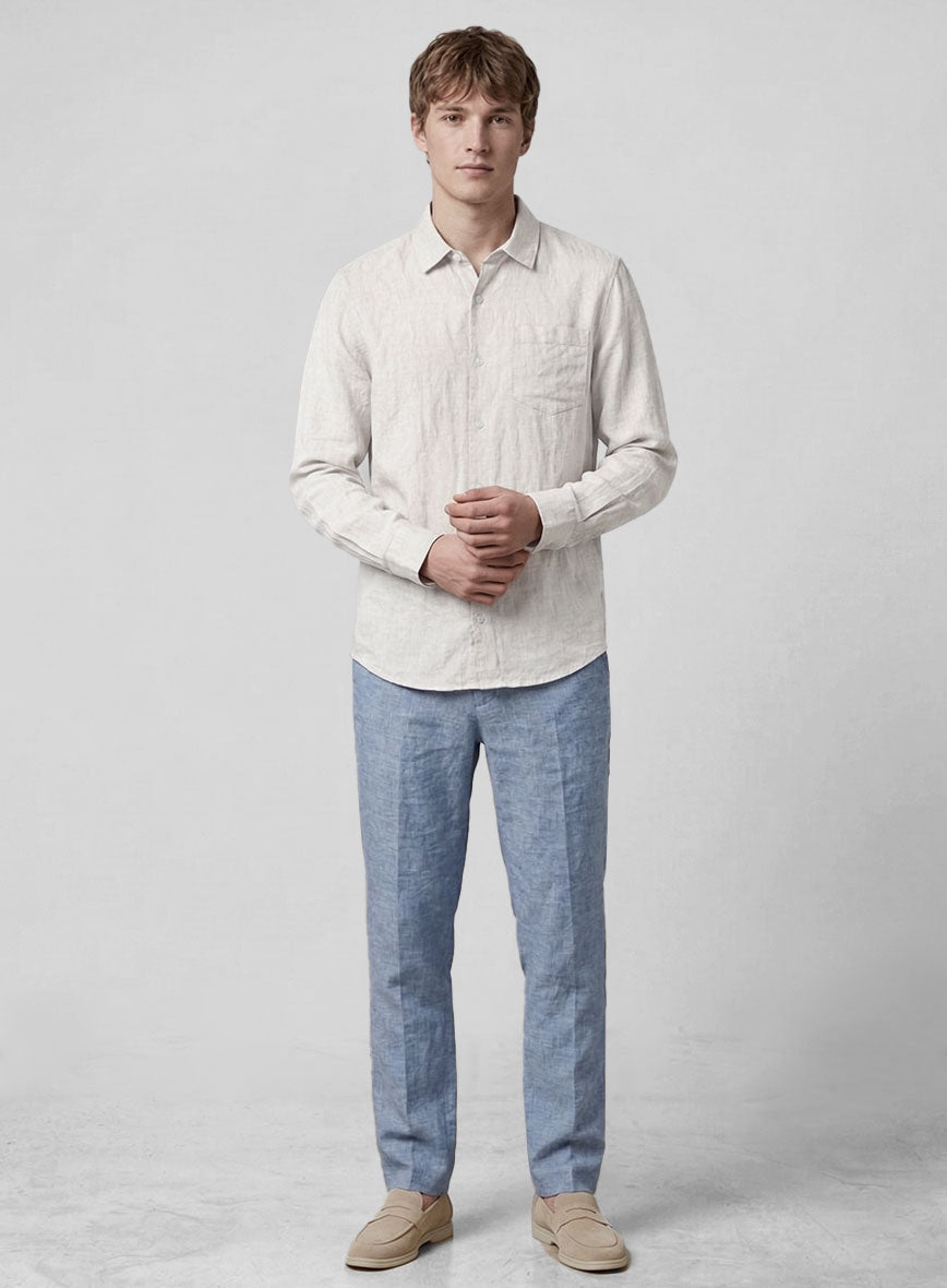 Stone Mist Pure Linen Shirt - StudioSuits