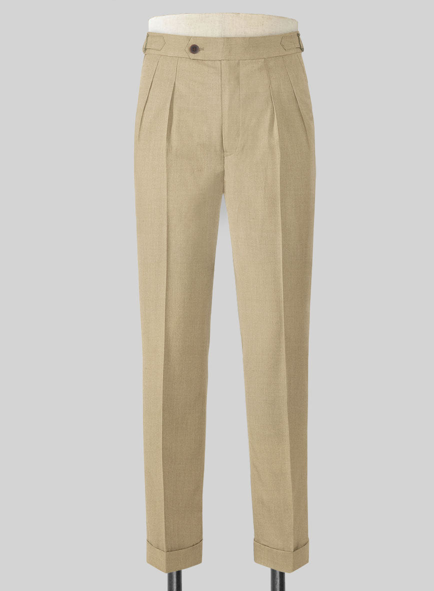 Stretch Beige Wool Highland Trousers - StudioSuits